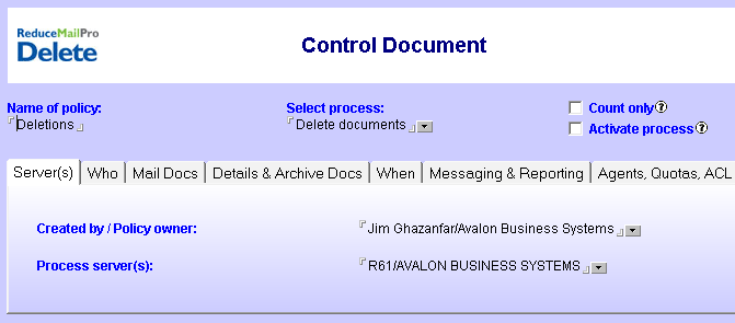 the control document includes information such as